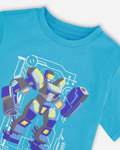 Organic Cotton Jersey T-Shirt With Print Sky Blue