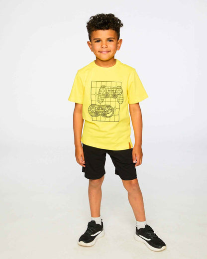 Organic Cotton Jersey T-Shirt With Gamer Print Yellow
