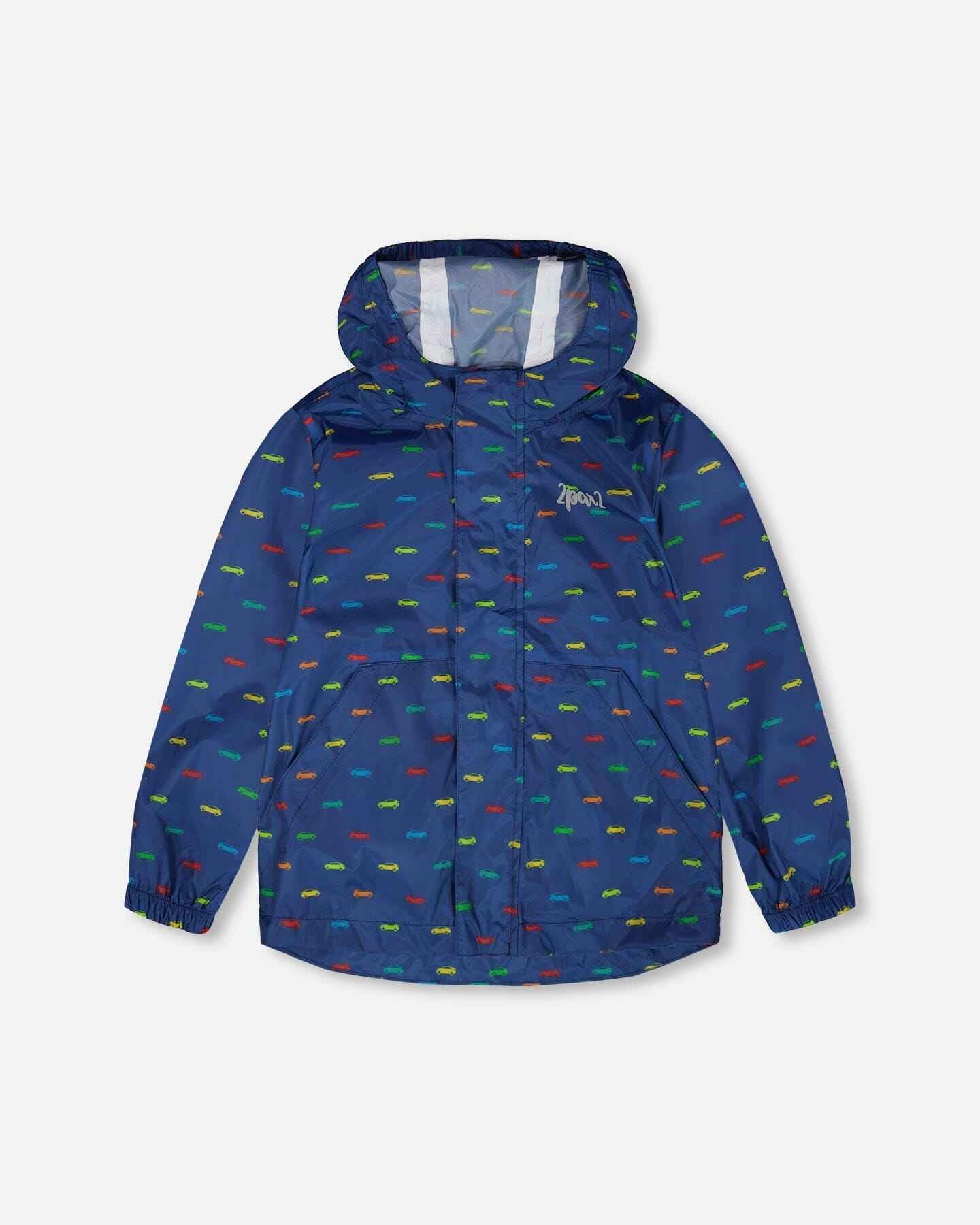 Packable Windbreaker In Polyester Blue Car Print