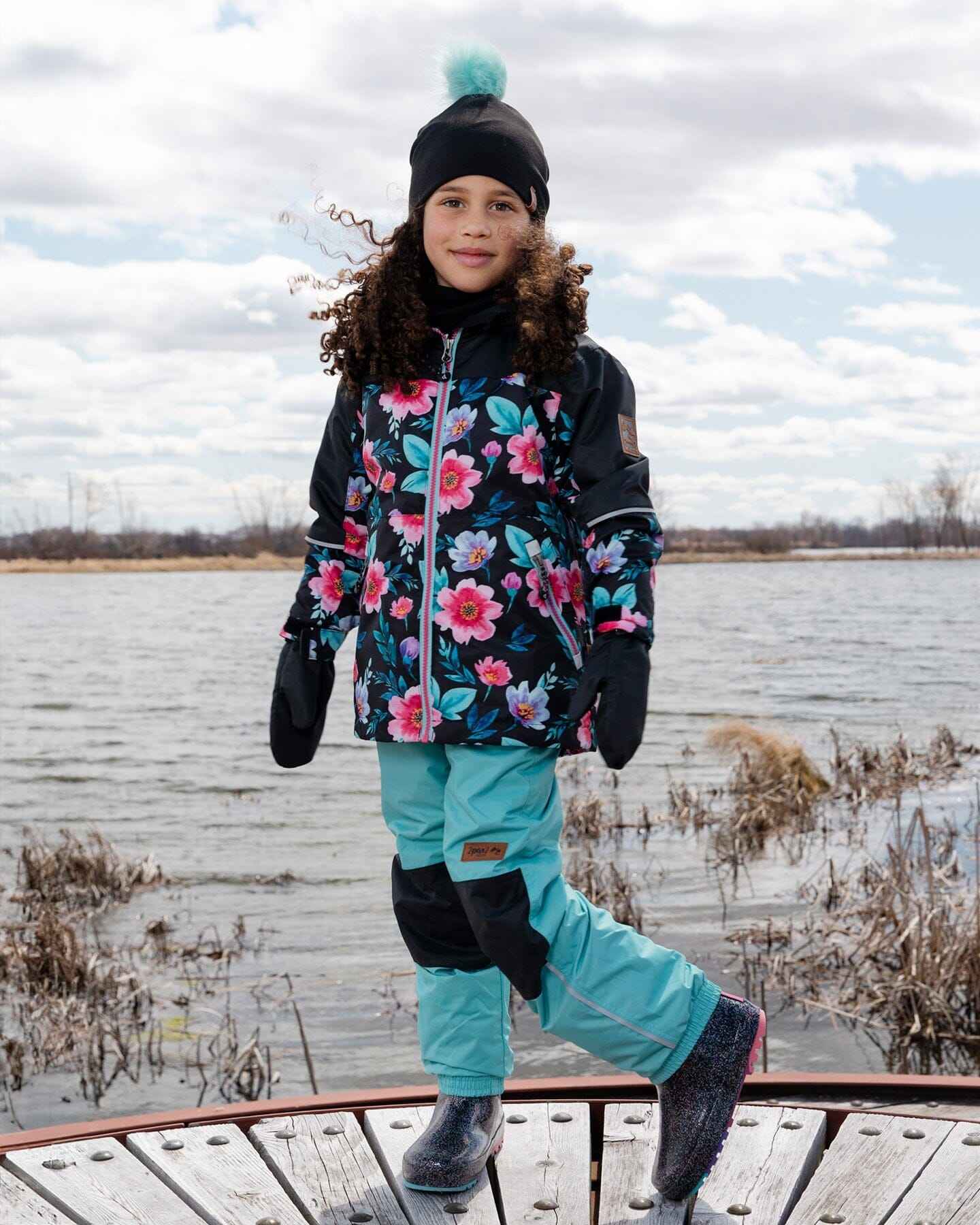 3-In-1 Two-Piece Mid-Season Outerwear Set Black Printed Flowers - Black Inner Jacket