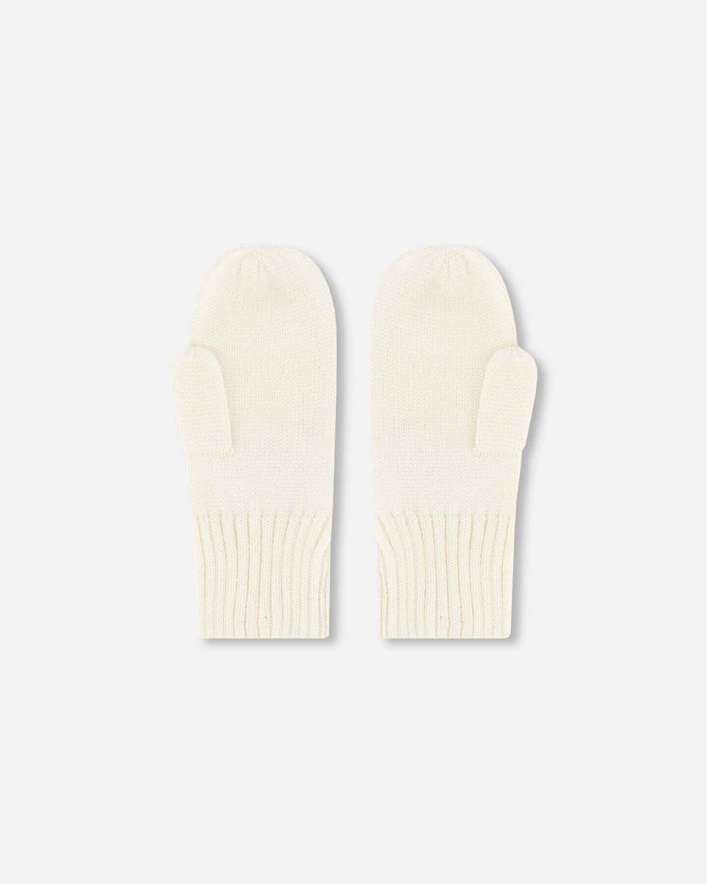 Ribbed Knit Mittens Off White