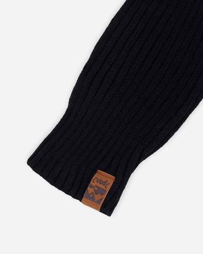 Ribbed Knit Mittens Black