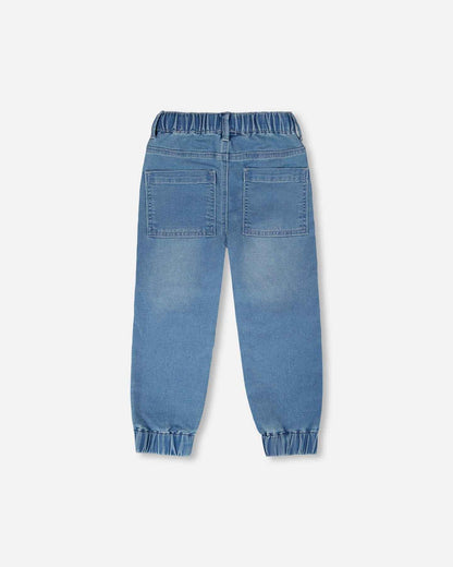 Stretch French Terry Denim Jogger Light Blue