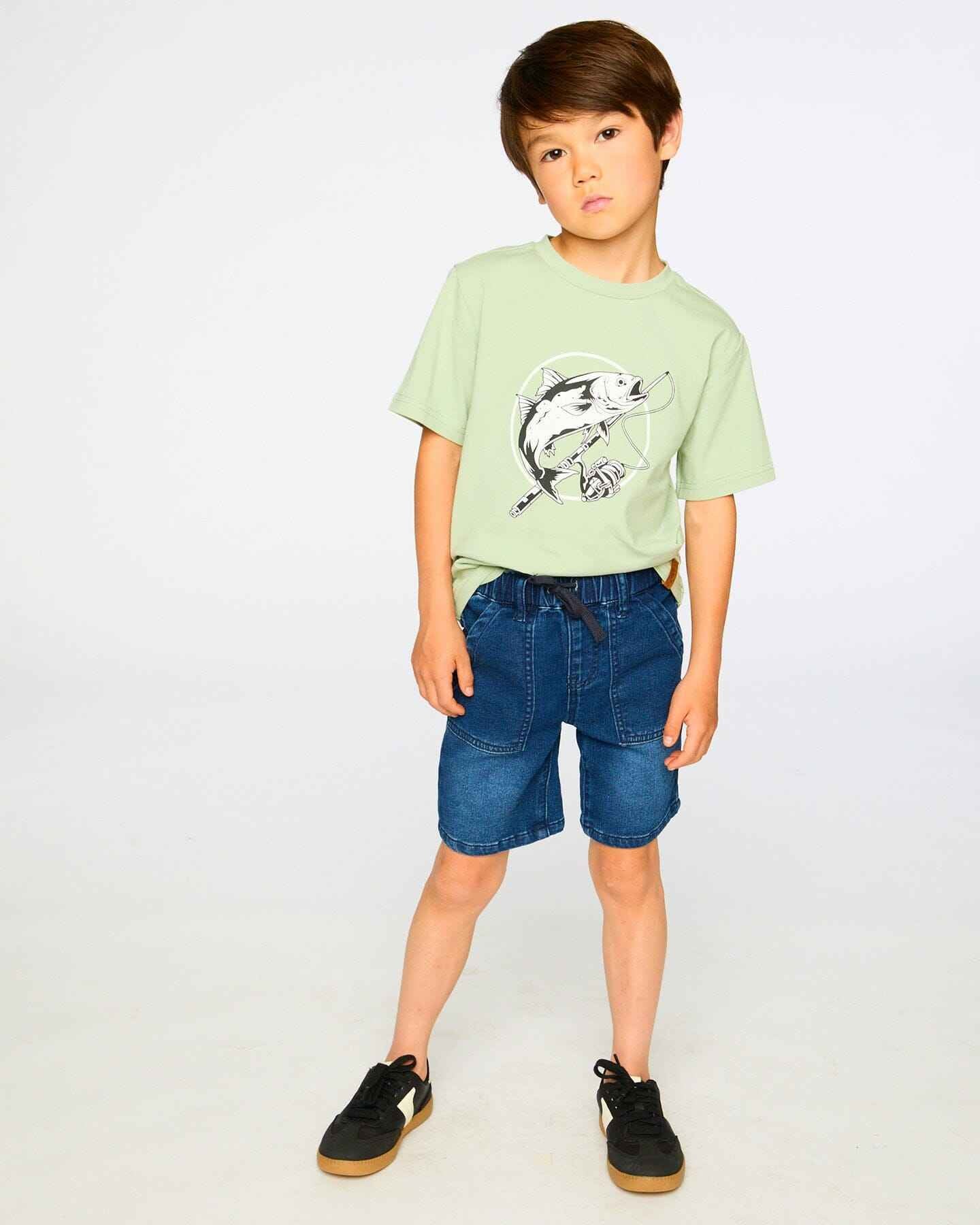 French Terry Navy Blue Denim Shorts