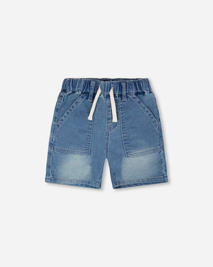 French Terry Light Blue Denim Shorts