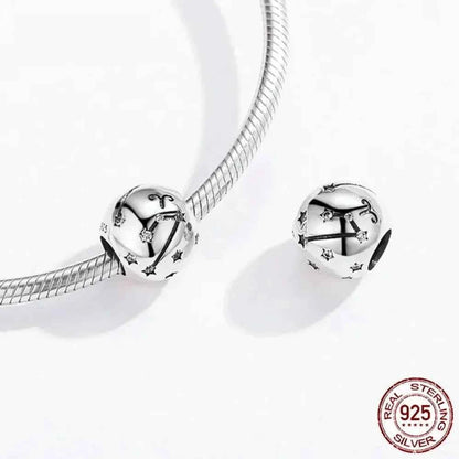 Vintage 925 Sterling Silver Twelve Constellations Star Sign Zodiac Beads Charms For Diy Bracelet Necklace