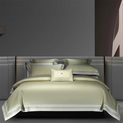 Heirloom Harmony Luxury Embroidered Egyptian Cotton 1000 TC Duvet Set - Aqua Blue/Champagne/Blush/Jade Green/Light Grey/Blue