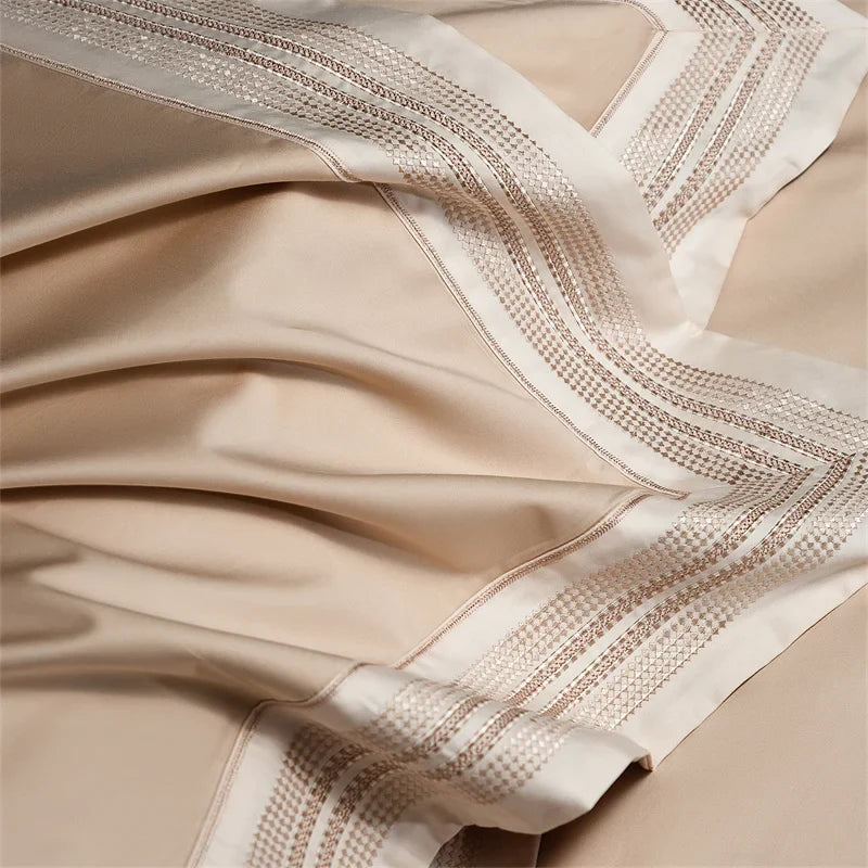 Heirloom Harmony Luxury Embroidered Egyptian Cotton 1000 TC Duvet Set - Aqua Blue/Champagne/Blush/Jade Green/Light Grey/Blue