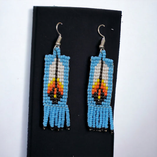 Oldtribes™ Sky Blue Beaded Feather Earrings