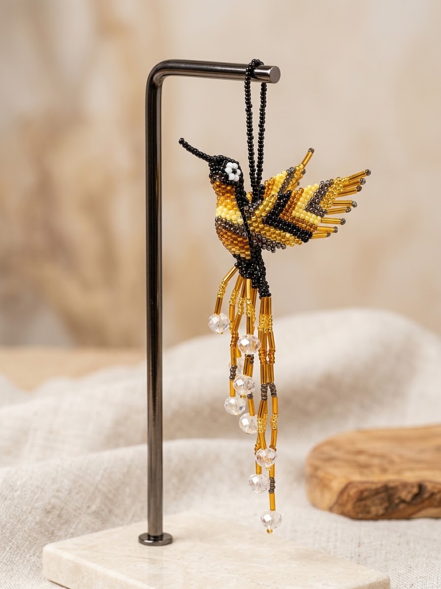 Golden and Brown Beaded Humming Bird