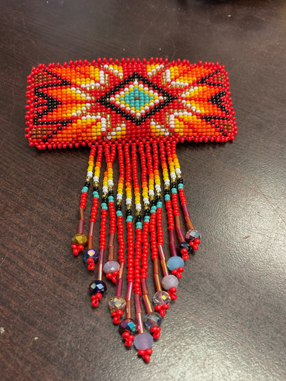 Rectangular Fringed Barrette - Red