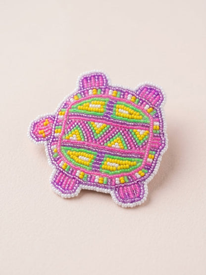 Beaded turtle Barrette pink accent