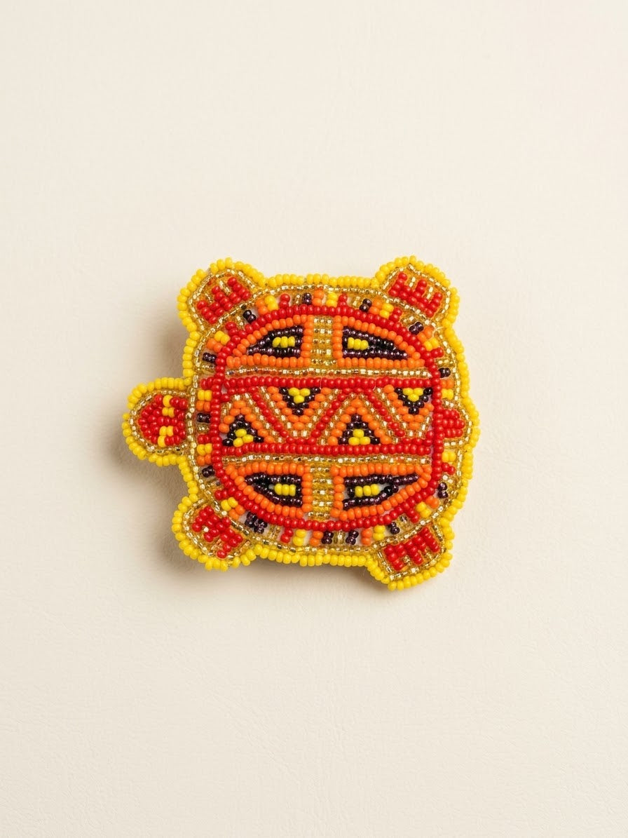 Beaded turtle Barrette Yellow accent