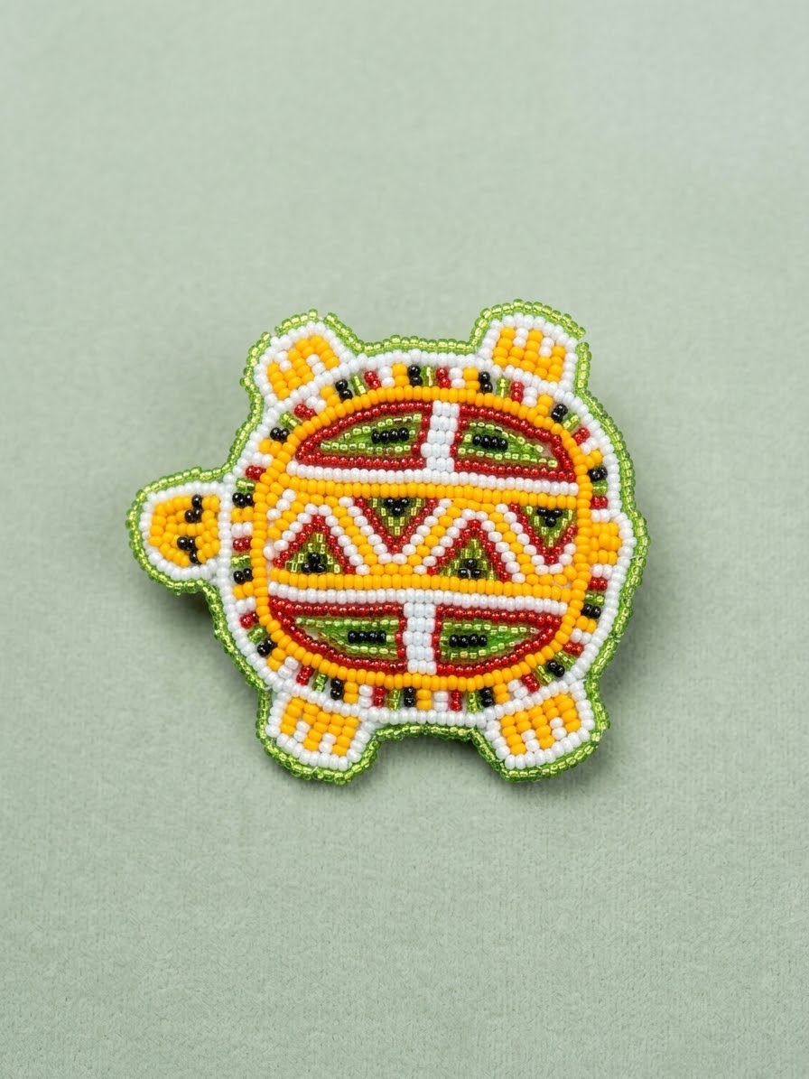 Beaded turtle Barrette Yellow accent