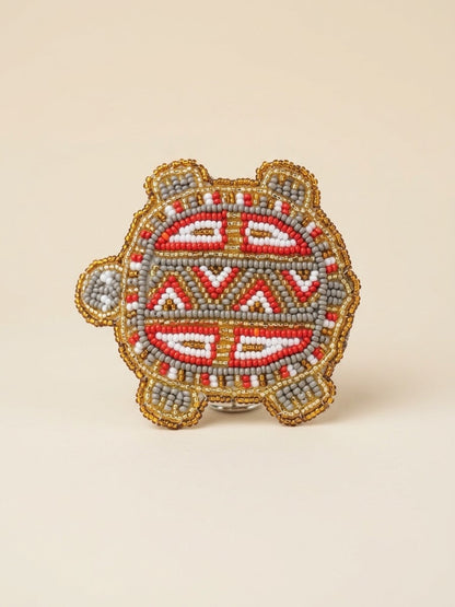 Beaded turtle Barrette Red accent