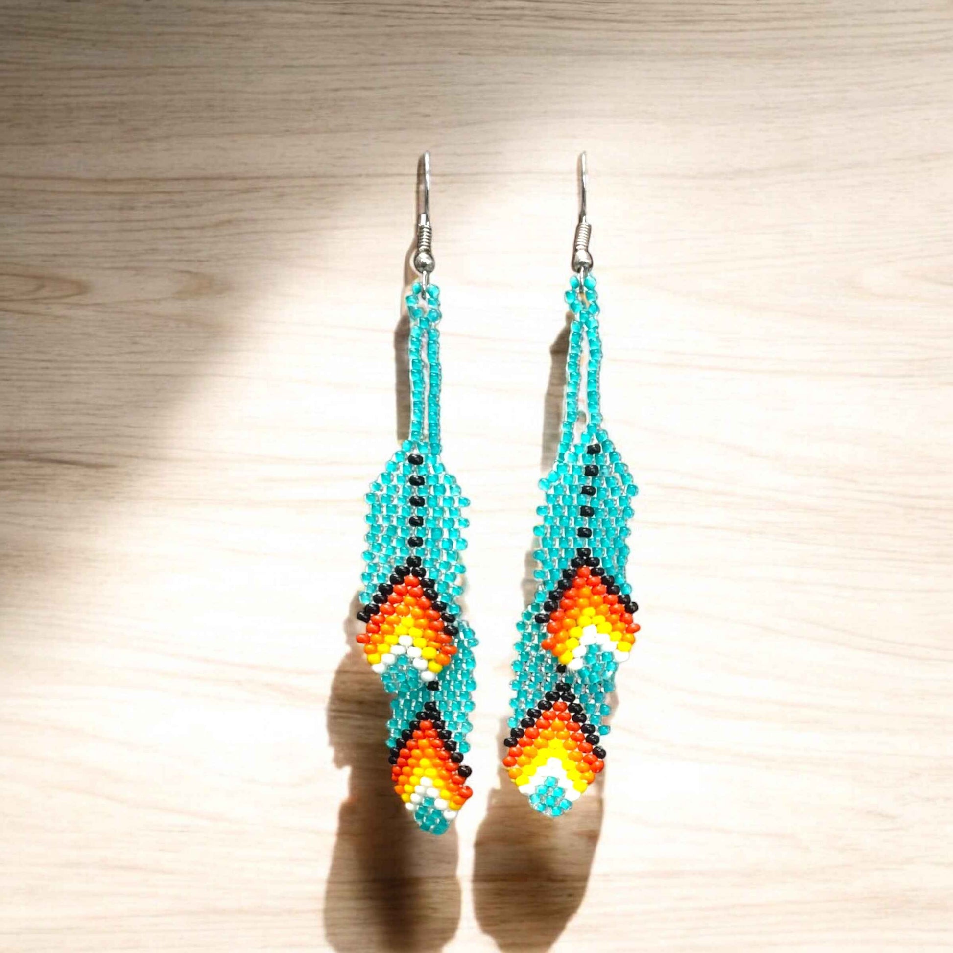 OldTribes™ turquoises Beaded Feather Earrings