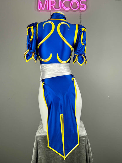 Super Hero Chun Li Spandex Cosplay Open Crotch Halloween Costume Bodysuit Sexy Lingerie