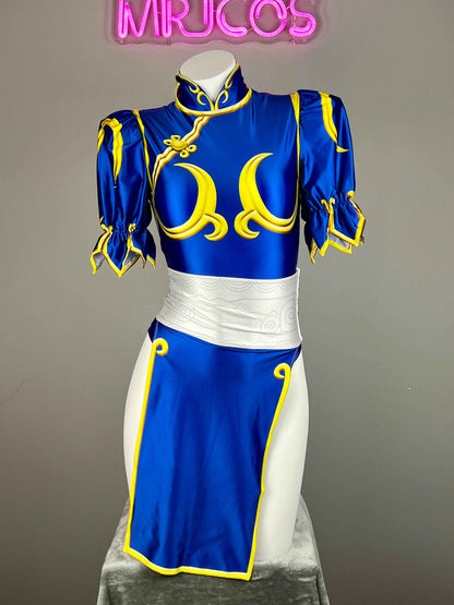 Super Hero Chun Li Spandex Cosplay Open Crotch Halloween Costume Bodysuit Sexy Lingerie