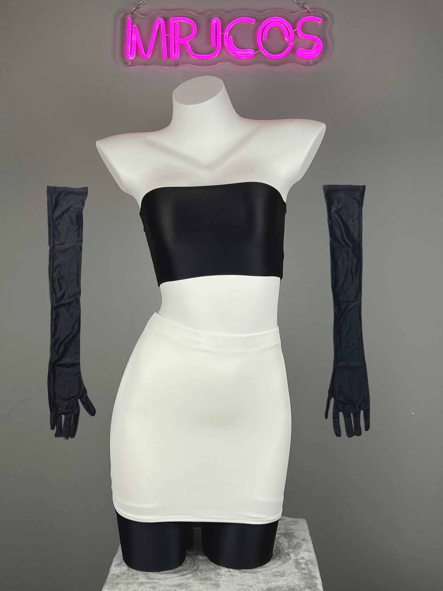 Anime Team Rocket Spandex Leather Cosplay Costume Set with Gloves and Skirt