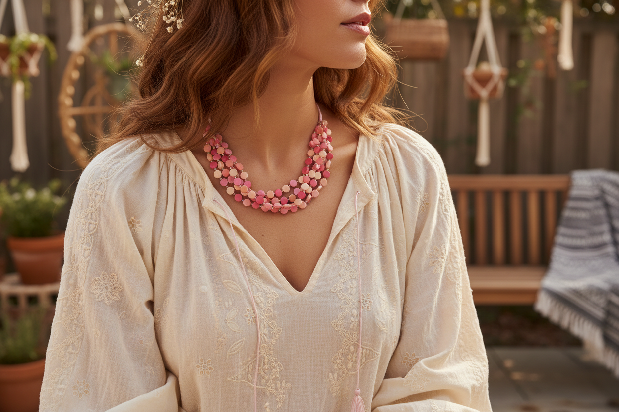 Resin & Glass Bead Disc Necklace