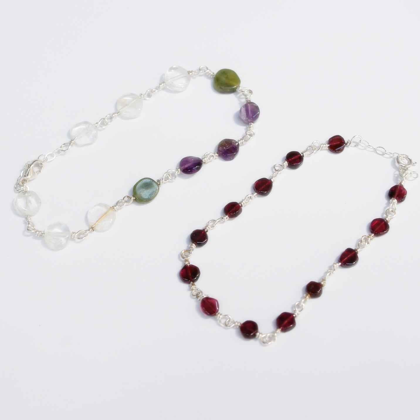 Garnet on Silver Bracelet | Handcrafted Garnet Coin Beads | Sterling Silver Jewelry