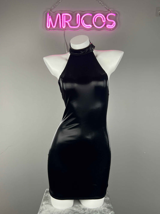 Gothic Sleeveless PU Leather Halter Party Dress Lingerie