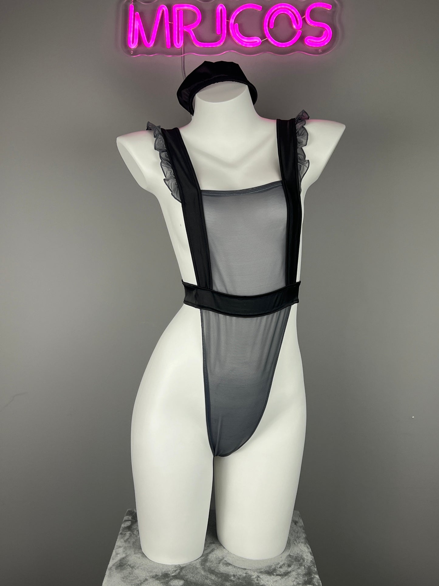 Sexy Maid Sheer Halter Bodysuit Lingerie Set with Headband