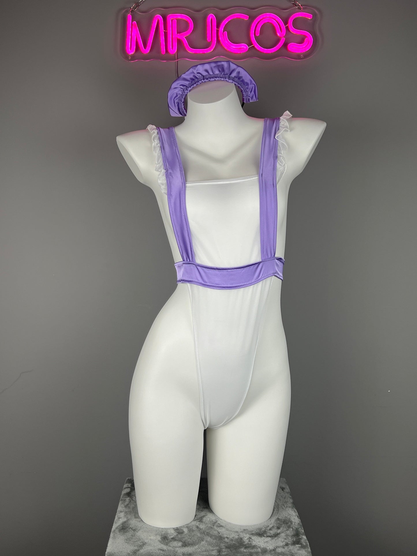Sexy Maid Sheer Halter Bodysuit Lingerie Set with Headband