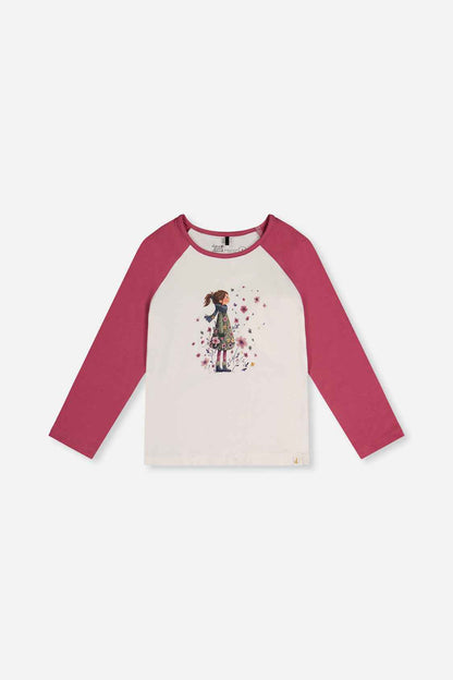 Raglan Organic Cotton T-Shirt Pinkish Violet And White