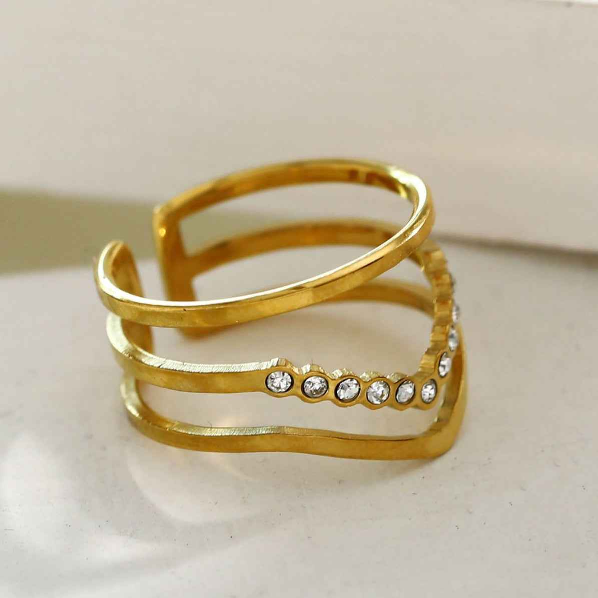 JUAANA Triple Layered Zirconia Embellished Ring