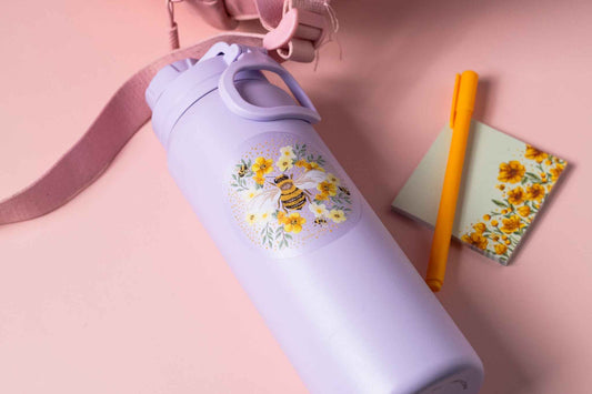 Bee W/ Florals Circular Clear Sticker