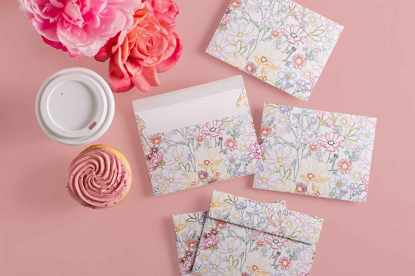 Rainbow Floral Pattern Envelope - 5 Pack