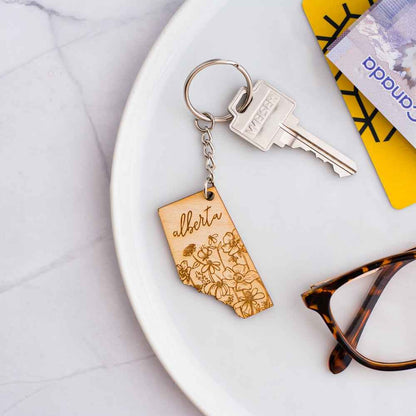 Wood Floral Alberta Keychain