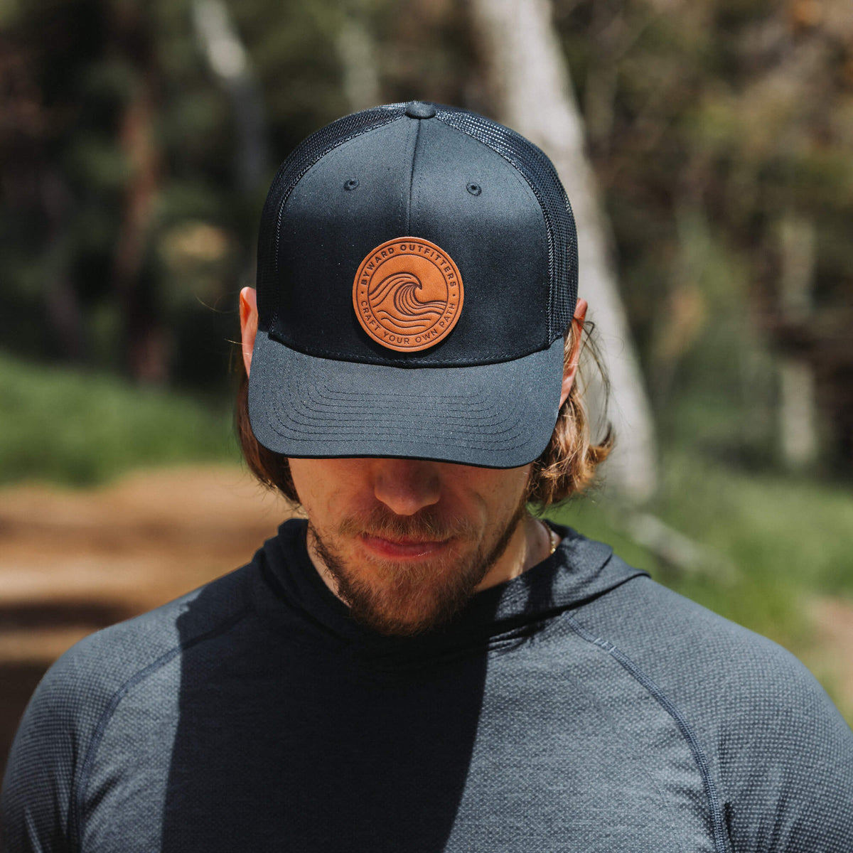 Rolling Wave Leather Patch Trucker Hat