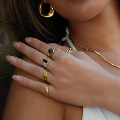 LUCAS Gold: Double Stacked Herringbone Design Textured Ring