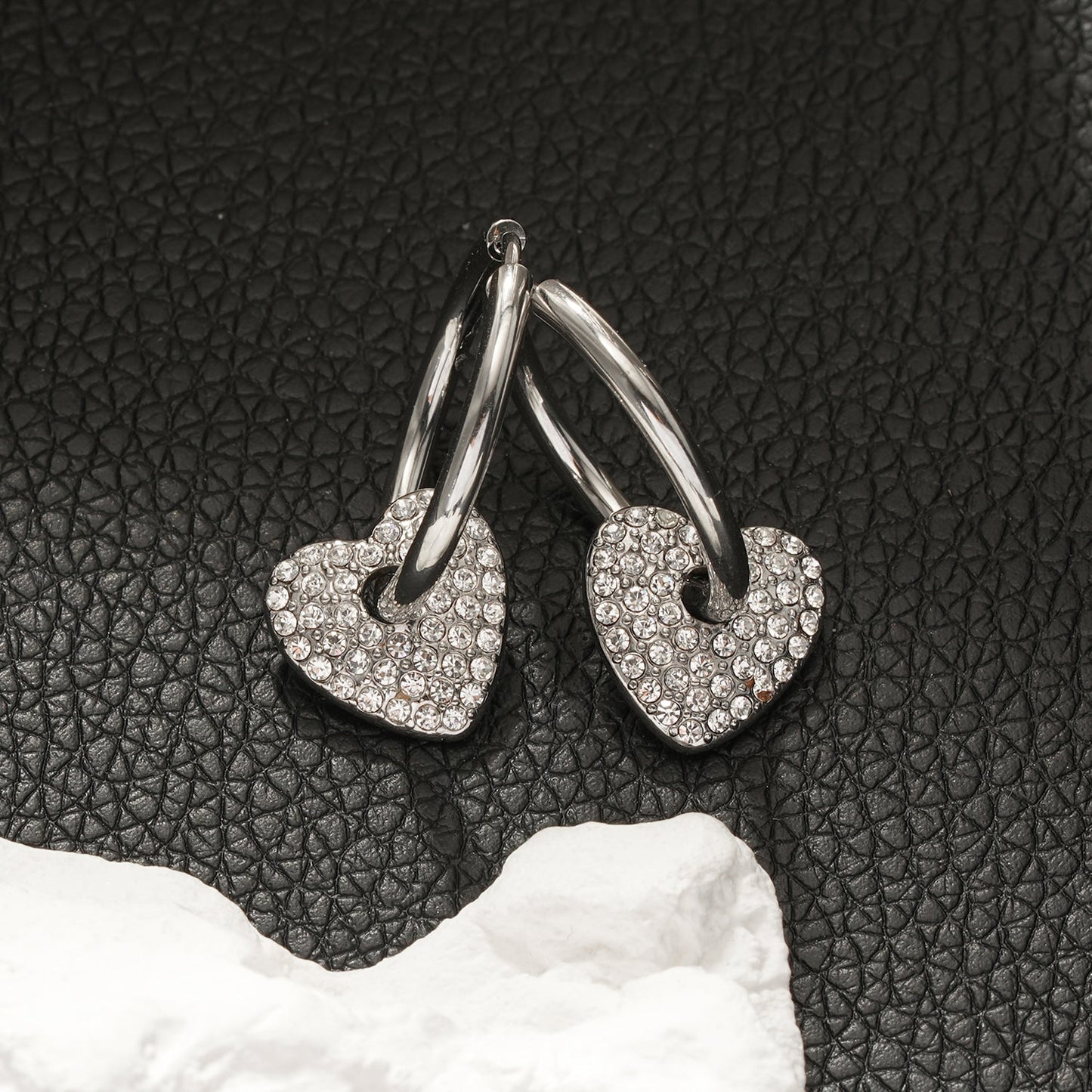 MAABU Silver (White Gold): Vintage Inspired Hoops with Removable Zirconia Embedded Heart Charm