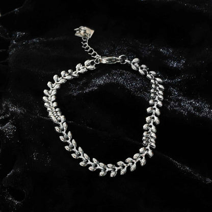 MAGDA Silver (White Gold): Leafy Patterned Bold Bracelet