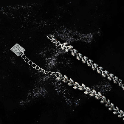 MAGDA Silver (White Gold): Leafy Patterned Bold Bracelet