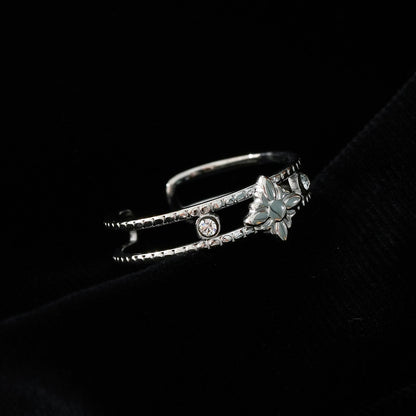 MICHELE White Gold (Silver Toned):  Vintage Inspired Double Stacked Ring.