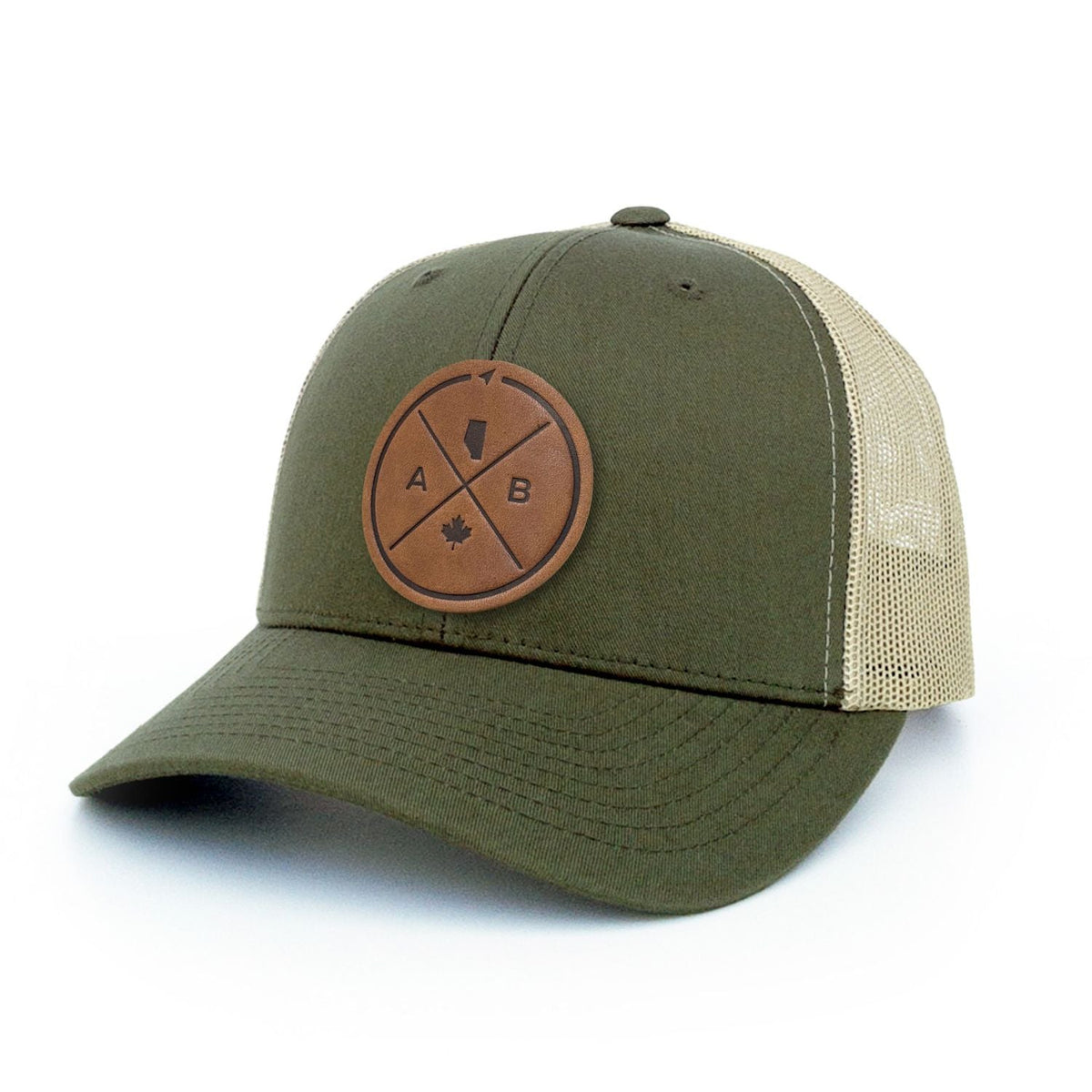 Alberta Compass Leather Patch Trucker Hat
