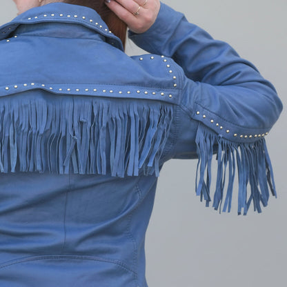 Women's Studded Leather Jacket with Removable Fringe