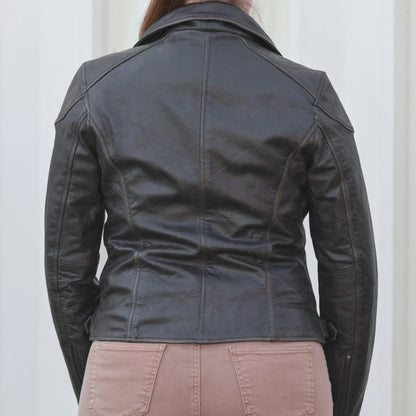 Women's Biker Look Rub-Off Leather Jacket | Distressed Finish