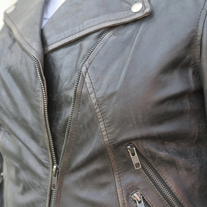 Women's Biker Look Rub-Off Leather Jacket | Distressed Finish