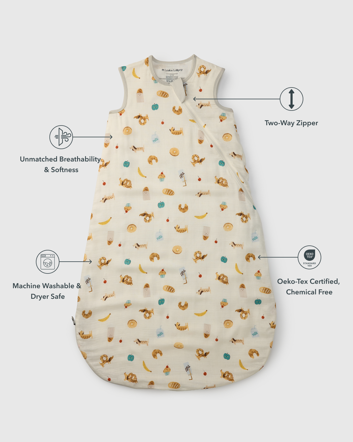 Baby Bamboo Muslin Sleep Sack 0.5 TOG - French Breakfast