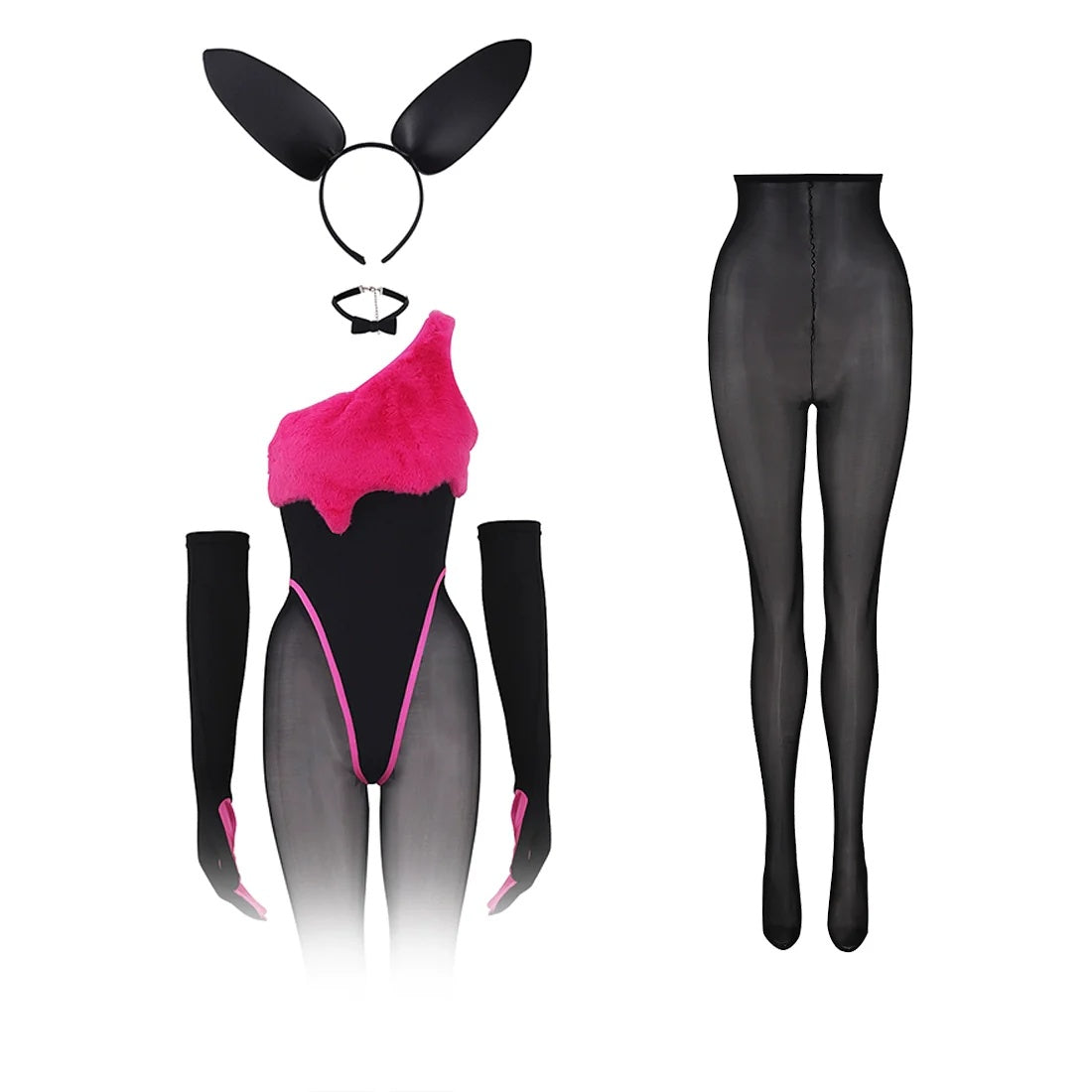 Anime Strawberry Ice Cream Style Bunny Girl Knitted Black Pink Bodysuit Lingerie Set