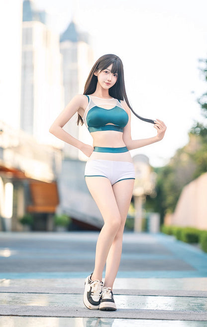 Anime Style Short Gymnastics Uniform Sheer Mesh Volleyball Sports Activewear