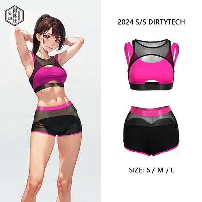 Anime Style Short Gymnastics Uniform Sheer Mesh Volleyball Sports Activewear