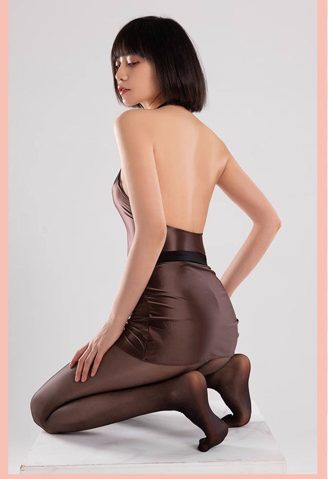 Satin Spandex Halter Sleeveless Short Dress Lingerie