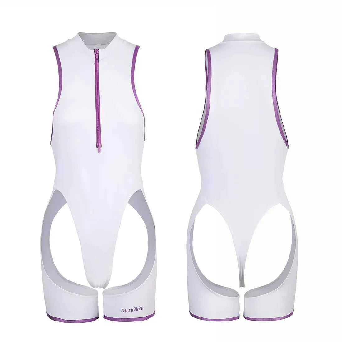 Anime Style Sexy One-piece Swimsuit Front Zipper Spandex Racing Swimwear Bodysuit