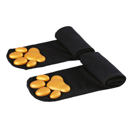 100D Knee Stockings with 3D Cute Cat Paw Paddings Anime Style Velvet Stockings